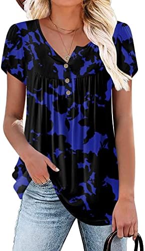 POPYOUNG / Дамски Пролетно-Летни ризи Henley 2023, Туника копчета, Блузи, Ежедневни Блуза с Къс ръкав, Тениски