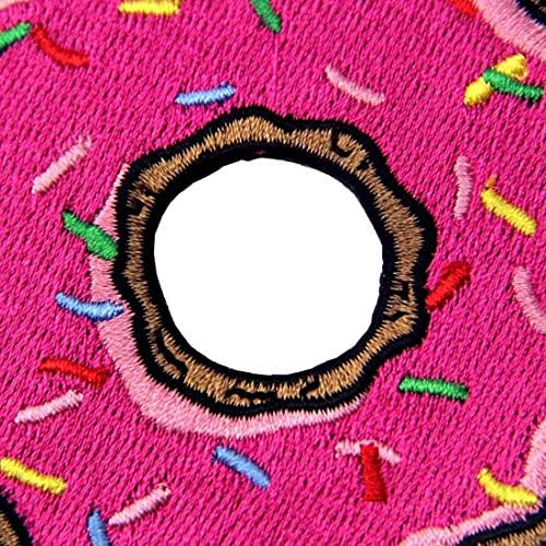 PatchClub Розова Нашивка с Пончиком, Выглаженная желязо/Шият Ленти с Клубничной Топинг и бонбони-пончиками на Нашивках