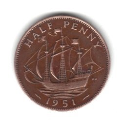1951 обединено Кралство Великобритания Английска монета в полпенни KM#868