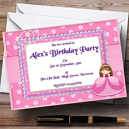 Персонални Покани на парти в стил Розова и Лилава Принцеса на тема Рожден Ден