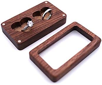 Кутия за пръстените HYFNTEN Дървена, Кутия за Годежни Пръстени с Дървени Сърце на 2 Пръстени, Преносима Кутия за Приносителя
