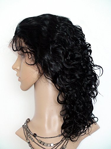 Висококачествен 22-инчов къдрава перуки от естествена коса за черни жени, китайски естествени коси Реми, къдрава, с цвят # 1, катранен