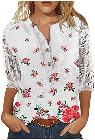 Дамска Риза с 3/4 ръкав, Ежедневни Блузи С Вырезанным Мрежесто дизайн, Дамски Потници в Големи Размери, Графични Ризи