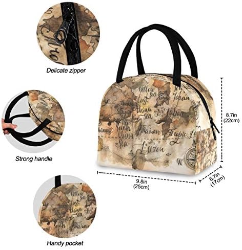 Случайна чанта за обяд Дамски - Реколта Карта Акварел Голяма Запечатани Чанта за Обяд с плечевыми ремъци за работа за Мъже