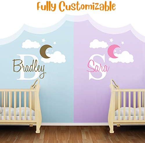 Потребителско име и Началните Лунните облак Звезди - Момче - Стикер на стената в детската стая и за декорация на детска
