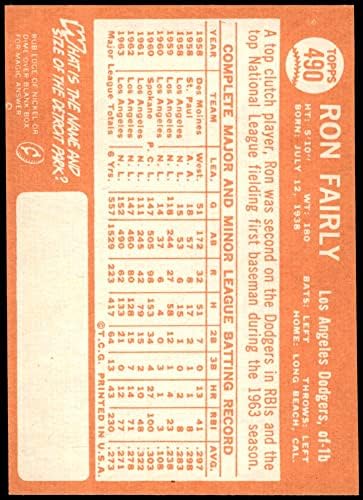 1964 Топпс # 490 Рон Ферли Лос Анджелис Доджърс (бейзбол карта) EX/MT Dodgers