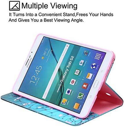 Калъф Samsung Galaxy Tab S2 8.0 2015 - Newshine Калъф-книжка със стойка от изкуствена кожа с отделения за карти и държач за бележки за Samsung Galaxy Tab S2 2015 г. съобщение (8,0 см, SM-T710 T715) - Almond Flowe
