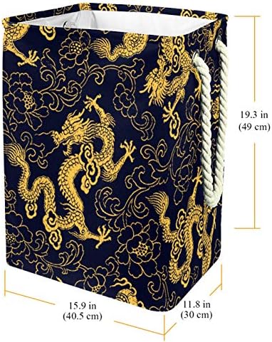 Кошница за дрехи с Шарките на Китайския Златен Дракон, Сгъваема Кошница за съхранение на бельо с Дръжки, Подвижни Скоби, Добре Задържа Влагата, за Организиране на д?