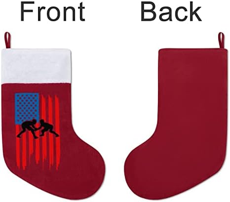 Борцовский Американски Флаг Коледни Окачени чорапи Чорапи за Коледно Камина Празничен Начало Декор