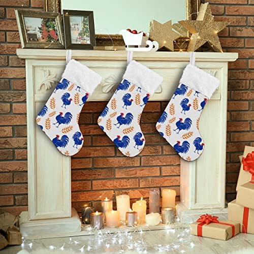 Коледни Чорапи С Модел на Синия Петел, Бели Плюшени Белезници От Мерсеризованного Кадифе, Семейни Празници Персонализирани