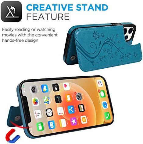 SUPWALL е Съвместим с iPhone 12 Pro Max 5G Чанта-портфейл, чанта за Носене с държач за карти, Тисненая Пеперуда, Изкуствена Кожа Премиум-клас, Двойни Магнитни копчета, флип-надол