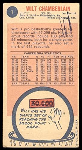 1969 Топпс № 1 Уилт Чембърлейн Лос Анджелис Лейкърс (Баскетболно карта) PHAIR Лейкърс Канзас