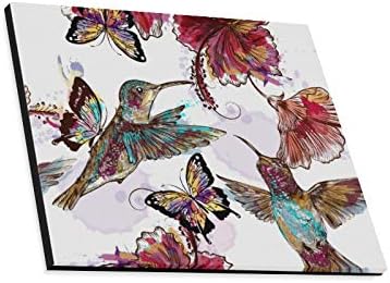 ENEVOTX Стенни Художествена Живопис, Акварел, Цветен Колибри, Пеперуди и Отпечатъци върху Платно Картина Пейзаж Маслени