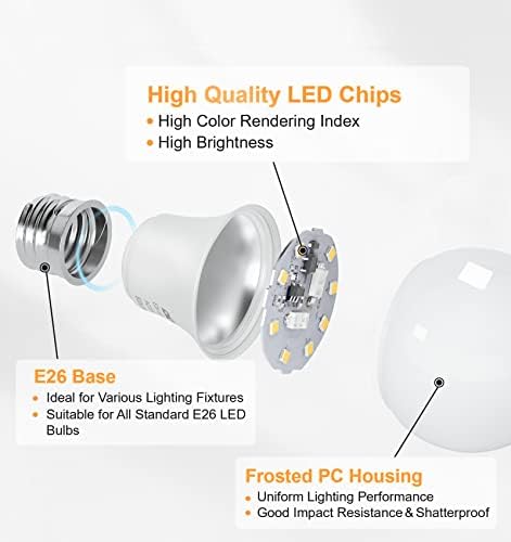 Led лампи DiCUNO A19 капацитет от 60 Вата в изражение, Дневен Бяло 5000 К, Висок CRI 90, Средна База E26 9 W 800 Лумена