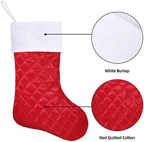 Коледни Чорапи CARAKNOTS, 4 опаковка Памучни Ватирани Коледни Чорапи от груб конопен плат, Червени, Бели Коледни Чорапи,