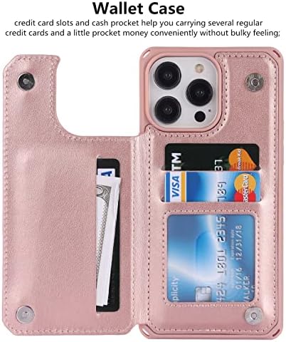 iCoverCase за iPhone 14 Pro Max Калъф с държач за карти, една Чанта-портфейл за iPhone 14 Pro Max за жени с каишка [RFID