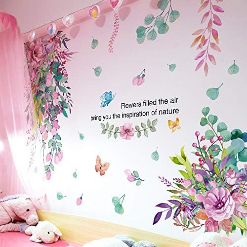Стикери за стена с лилави цветя BuerHomie, Стикери за стена с пеперуди за всекидневната, боядисани стени за спални, Стенно