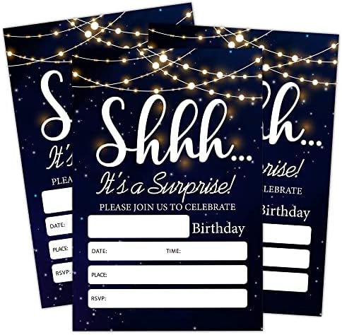 Покани за рожден Ден на бутик Doreen's, Украса за партита-изненади, Аксесоари, Подаръци за рожден ден, за момчета или момичета, от черно Злато, за деца и юноши - Пакет от 20