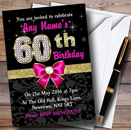 Персонални Покани на Парти по повод 60-годишнината на Розово, Черно, златисто и Бриллиантового цветове