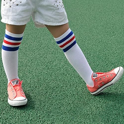DRESHOW BQUBO Детски Футболни Чорапи за Деца, Памучен Униформи в Ивица до Коляното, Спортни Дълги Чорапи-Тръба за Момчета И Момичета, Детски