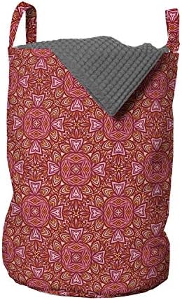 Стара Източна чанта за дрехи Ambesonne, С Кръгли Листенца на цвете стил Весели Тонове, Кошница за дрехи с дръжки, закрывающаяся