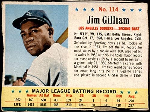 1963 Post Cereal 114 Джим Гилиам Лос Анджелис Доджърс (Бейзбол карта) ЧЕСТНО Доджърс