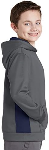 Пуловер с качулка отвътре Sport-Tek за момчета в цветна лента, Черно / Тъмно Опушен-Сив, Малък