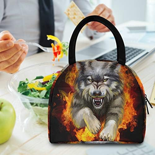 Случайна чанта за обяд Жена - Вълк, Выпрыгивающий От Огъня, Голяма Запечатани Чанта за Обяд с плечевыми ремъци за Пикник