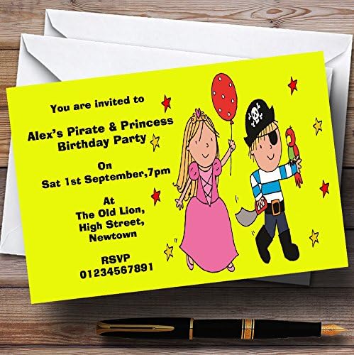 Персонални Покани на парти в чест на рождения Ден в стил Жълто Пират и Принцеса в Зоопарка