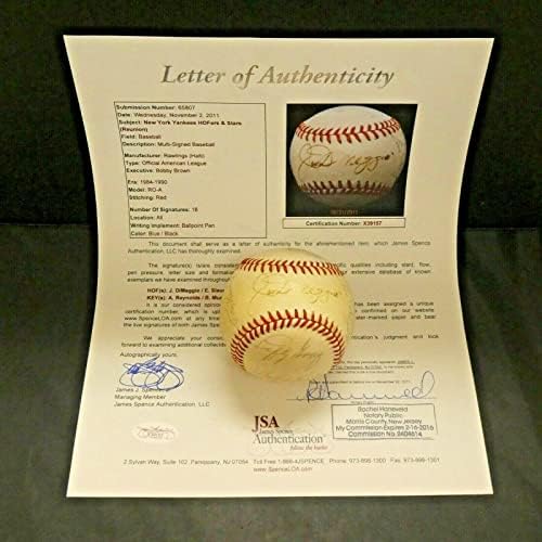 Джо Ди Маджо Форд Гомес Дики Слотер Миз Подписан Бейзбол с Пълна Писмо JSA - Бейзболни топки с Автографи