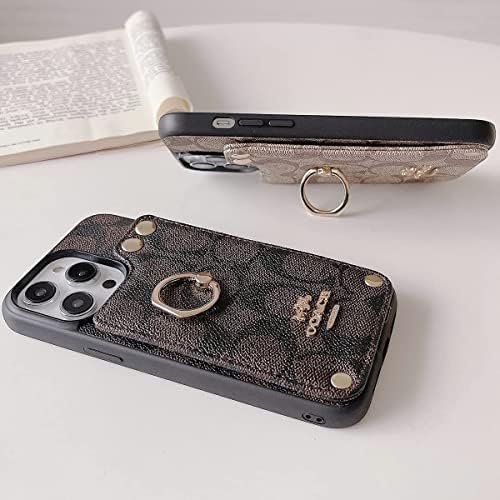 Луксозен калъф-джобен формат, Съвместим с iPhone 14 Pro Max, Дизайнерски Кожен калъф с държач за карти, въртящи околовръстен стойката на 360 °, защитен калъф с блокиране на RFI