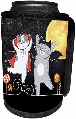 3d Нарисувай красиви танцуващи котки в костюми за Хелоуин с шоколадови бонбони. - Опаковки за бутилки-охладители (cc-360897-1)