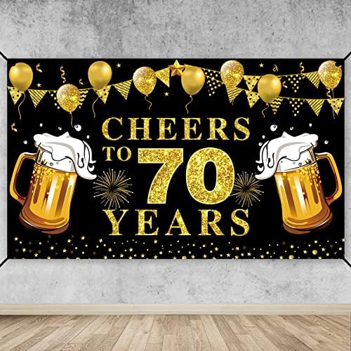 Голям Банер Ура 70-та годишнина, Аксесоари за партита, Черно Златен Фон С 70-годишнината на Природа, на фона на плакат