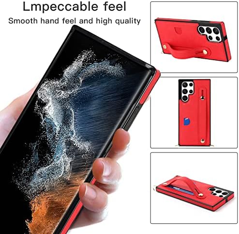 Ysnzaq свалящ на дългия съвсем малък за Samsung Galaxy S23 Ultra 6,8 , Регулируема Каишка през рамо с Отделение за карти, една Чанта-портфейл за Samsung Galaxy S23 Ultra WD Red