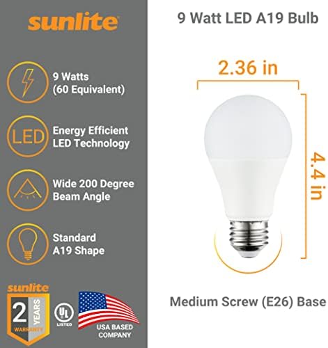 Крушки Sunlite 80682-СУ LED A19, 9 W (еквивалент на 60 W), На 800 Лумена, Средна база (E26), Без регулиране на яркостта,
