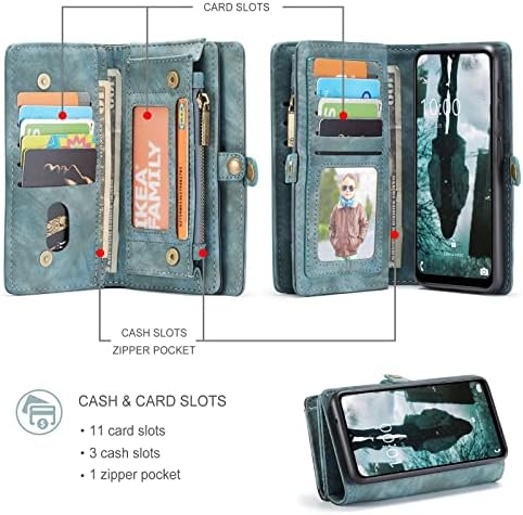 Чанта-портфейл CaseMe за Samsung Galaxy A13 5G, кожен калъф ръчна изработка в стил ретро, 2 в 1, свалящ се с цип джоб