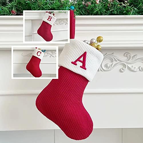 WLL Първоначалните Мини-Чорапи, плетени калъф за Коледни Чорапи с Бродирани Букви A-Z, Коледни Чорапи с Монограм, Коледен