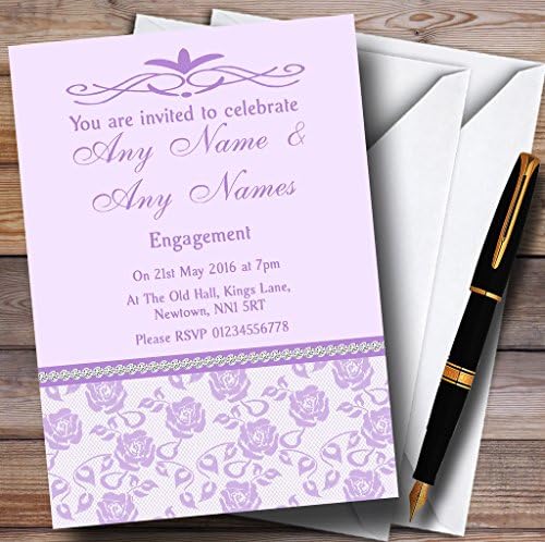 Пощенска картичка Съдържа Красиви Лилаво-Виолетови Персонални Покани на парти в чест на Годеж с Флорални орнаменти и Диаманти