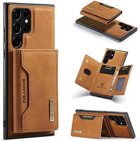 Чанта-портфейл ZORSOME за Samsung Galaxy S23 Ultra, Подвижна Кожена Чанта-портфейл 2 в 1 за Samsung Galaxy S23 Ultra, Магнитен Защитен калъф-портфейл със стойка + Държач за карти, Кафяв
