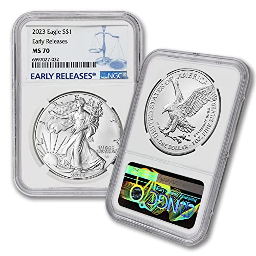 2023 Американски монети, в кюлчета сребро орел MS-70 тегло 1 унция (Ранни издания) за 1 долар NGC MS70