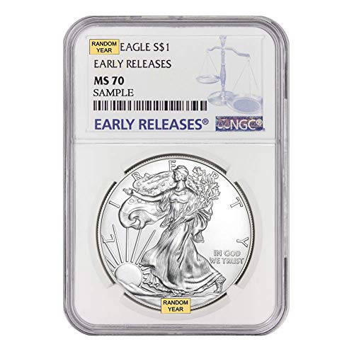 2006 - до Момента (Случаен година) 1 унция American Silver Eagle MS-70 (тип 1 или тип 2 - Ранните издания) $ 1 NGC Мента