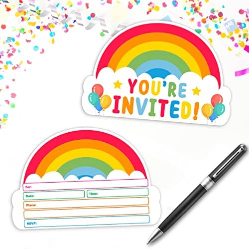Покана за парти в чест на рождения Ден на Rainbow - Празнуване на Детски партита - 30 Картички с 30 Конвертами
