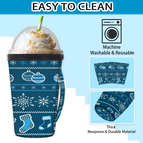 Коледен Модел 21 многократна употреба Кафе ръкав с лед с дръжка От Неопрен за Напитки, кафе лате, Чай, Напитки, Бира