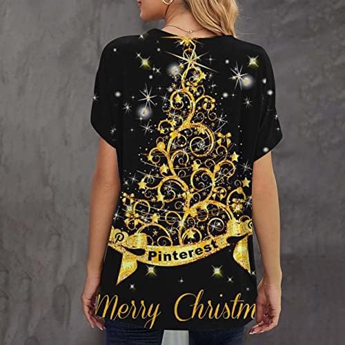 Дамски Коледа Риза с Кръгло Деколте, Блестяща Коледна Елха 3D Графични Блузи, Модни Свободна Туника С Къс Ръкав, Блуза,