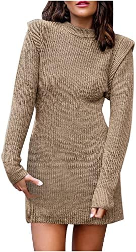 Oplxuo Женски Пуловер с дълъг ръкав и имитация на шията, Дрехи-Пуловери, Дебнещ Мини-Рокля-Пуловер от Рубчатого Трикотаж,