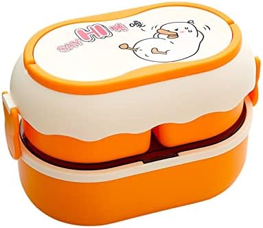 Детски Обяд-бокс NA Сладко Rabbit с Пластове Мрежа, Студентски Обяд-бокс Bento Box Жълт цвят [Update 1,6 л]