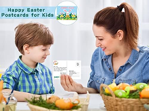 WhatSign Щастливи Великденски Картички за деца 30 бр. пощенски Картички с Яйца на Великден Заек, Християнски Великденски