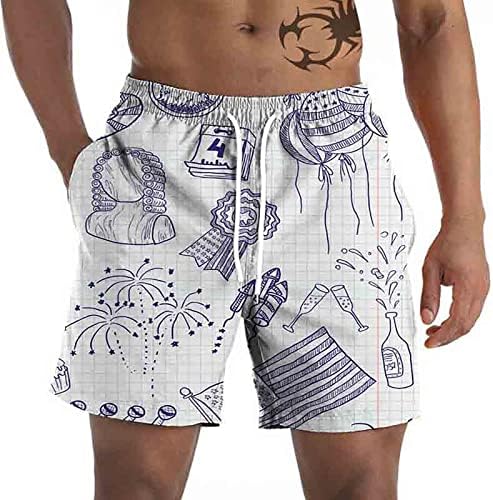 Мъжки Плажни Шорти Летни Ежедневни Леки Бански костюми С Принтом Хартата на САЩ, Шорти Ден на Независимостта, Забавни Спортни Плажни Къси Панталони