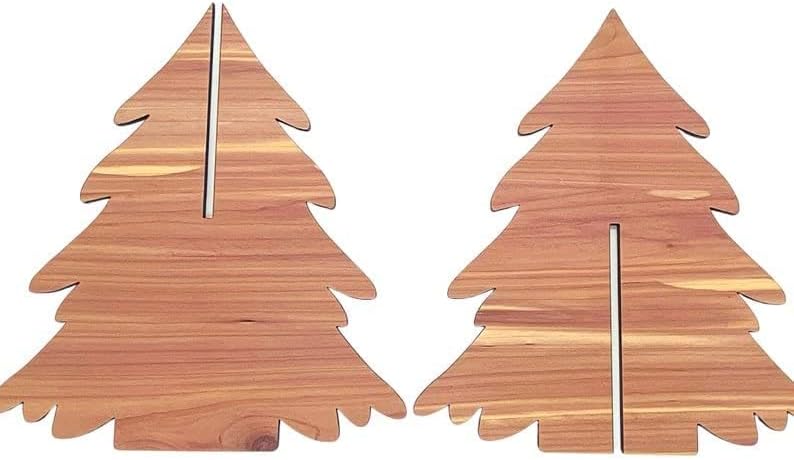 Коледно дърво | 2 бр. с прорези | Коледен декор на полицата рафт | Дървена декорация за дома | Декорация за Коледната