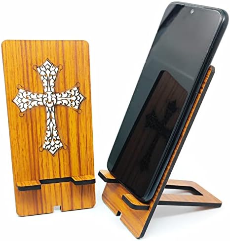 Поставка за телефон Cross Church -Персонализирани Подаръци, Дървени и устойчива на плъзгане Поставка за таблет, Дървен